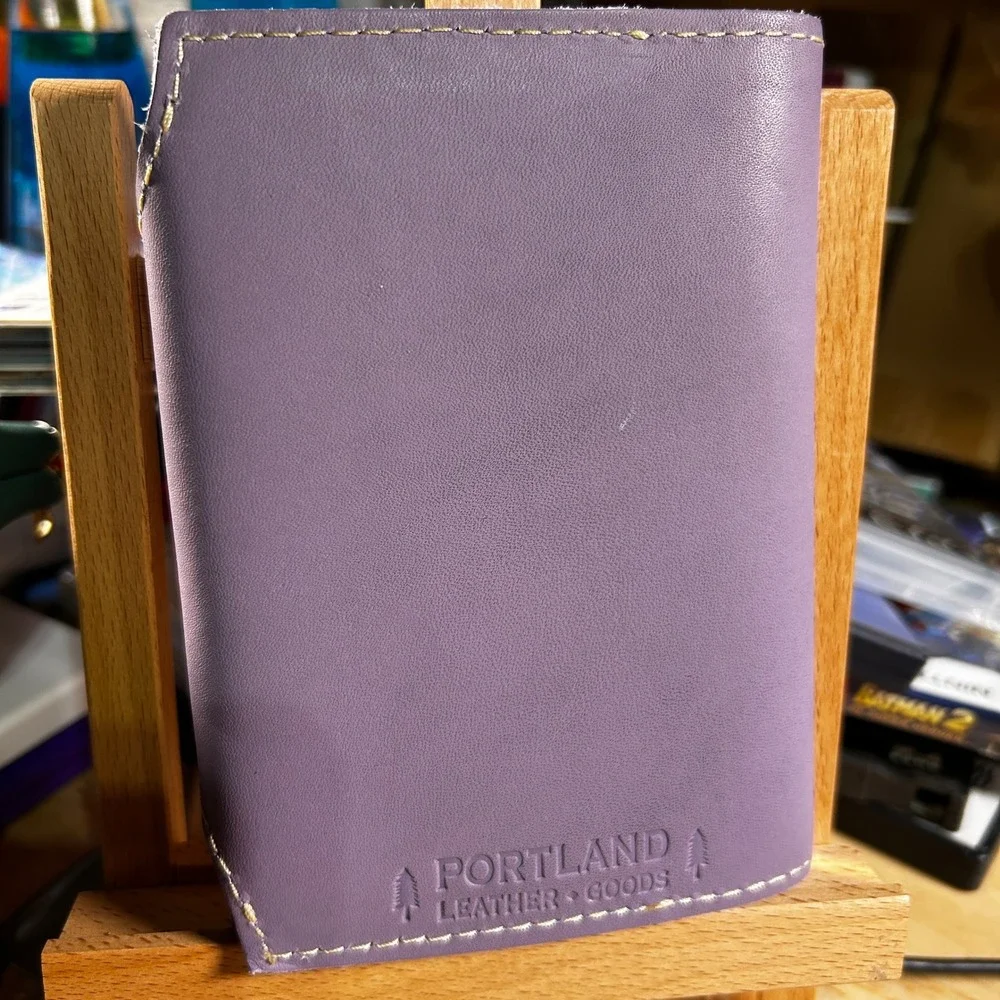 Portland Leather Goods Pocket Journal Cover Purple Snap Closure Leather Notebook